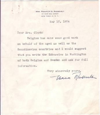 ROOSEVELT, ELEANOR. Two Typed Letters Signed.